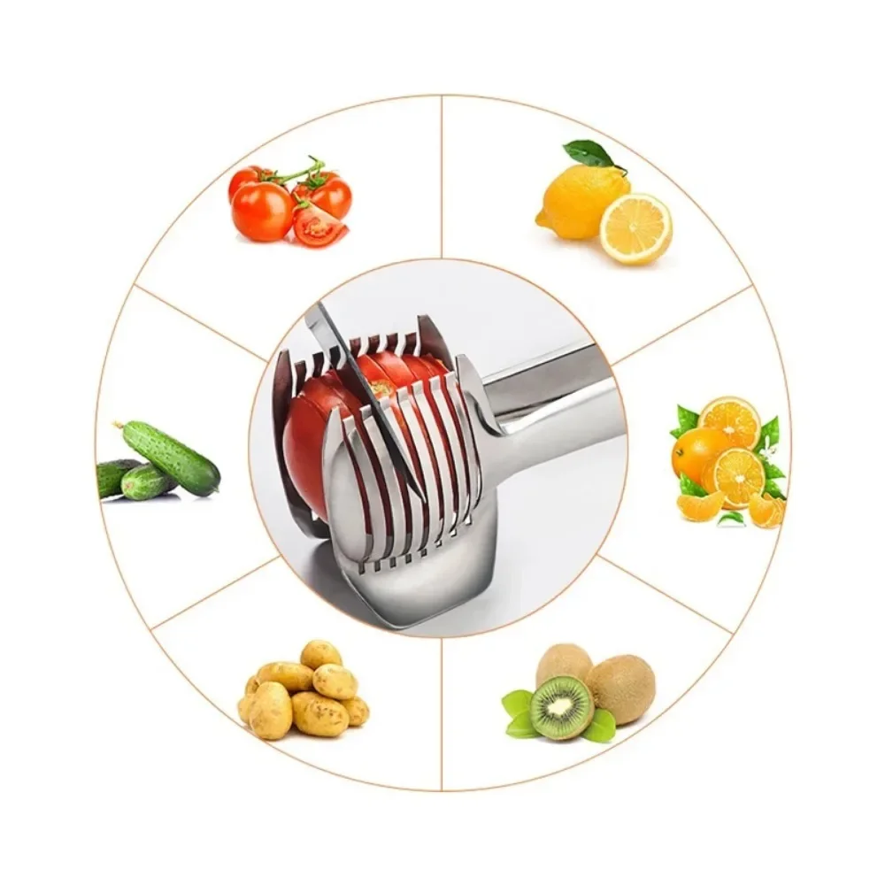 Stainless Steel Kitchen Handheld Orange Lemon Slicer Tomato Cutting Clip Fruit Slicer Onion Slicer KitchenItem Cutter Accessorie