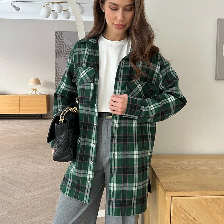 

Autumn Long-sleeved Plaid Shirt Retro Fashion Plaid Shirt Women's Lapel Button Shirt Cotton Linen Shirt Casual Loose Top Y2K