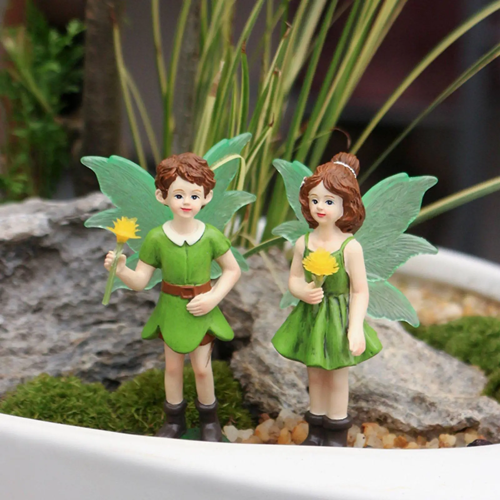 Bild 3: 2 Stücke Feengartenfiguren, die im Dunkeln leuchten: Junge und Mädchen Fee