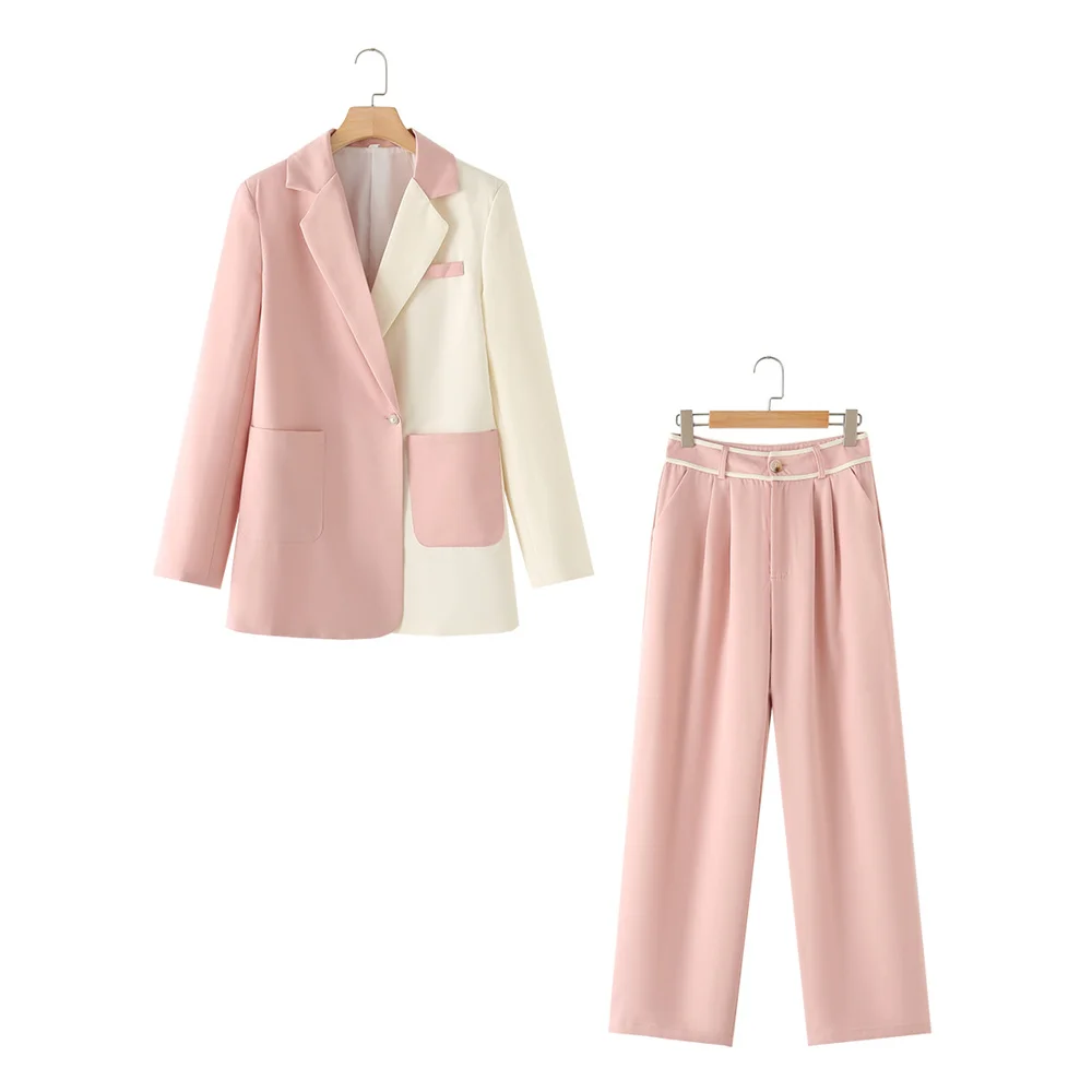 2024 Spring New Women\'s Fashion Loose and Casual Colored Suit Coat Fashion Simple High Waist Straight Leg Pants Set