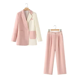 2024 Spring New Women's Fashion Loose and Casual Colored Suit Coat Fashion Simple High Waist Straight Leg Pants Set