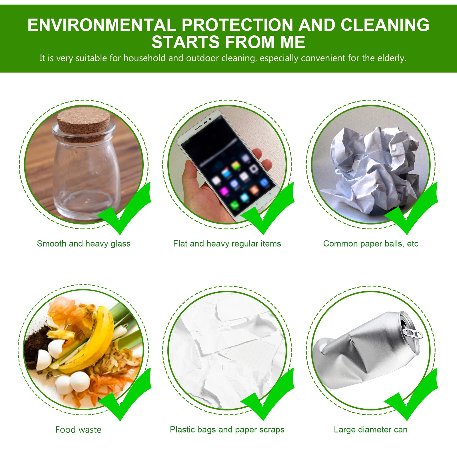 

Trash Clamp Tool Portable ABS Aluminum Alloy Sturdy Litter Pick Up Reacher Grabber for Household Outdoor Rubbish Collection