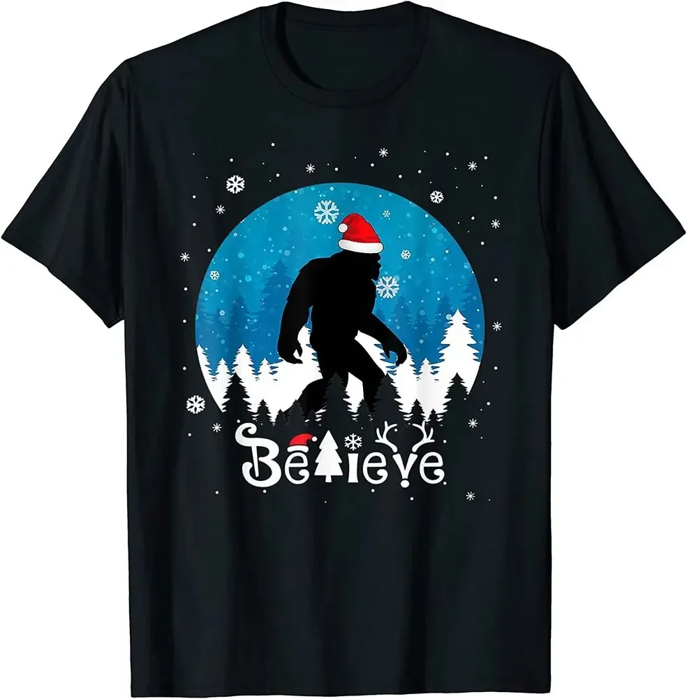 NEW Funny Christmas Xmas Bigfoot Believe Sasquatch In Moon Light T-Shirt  Tees Y2K tops Unisex Summer Short Sleeve