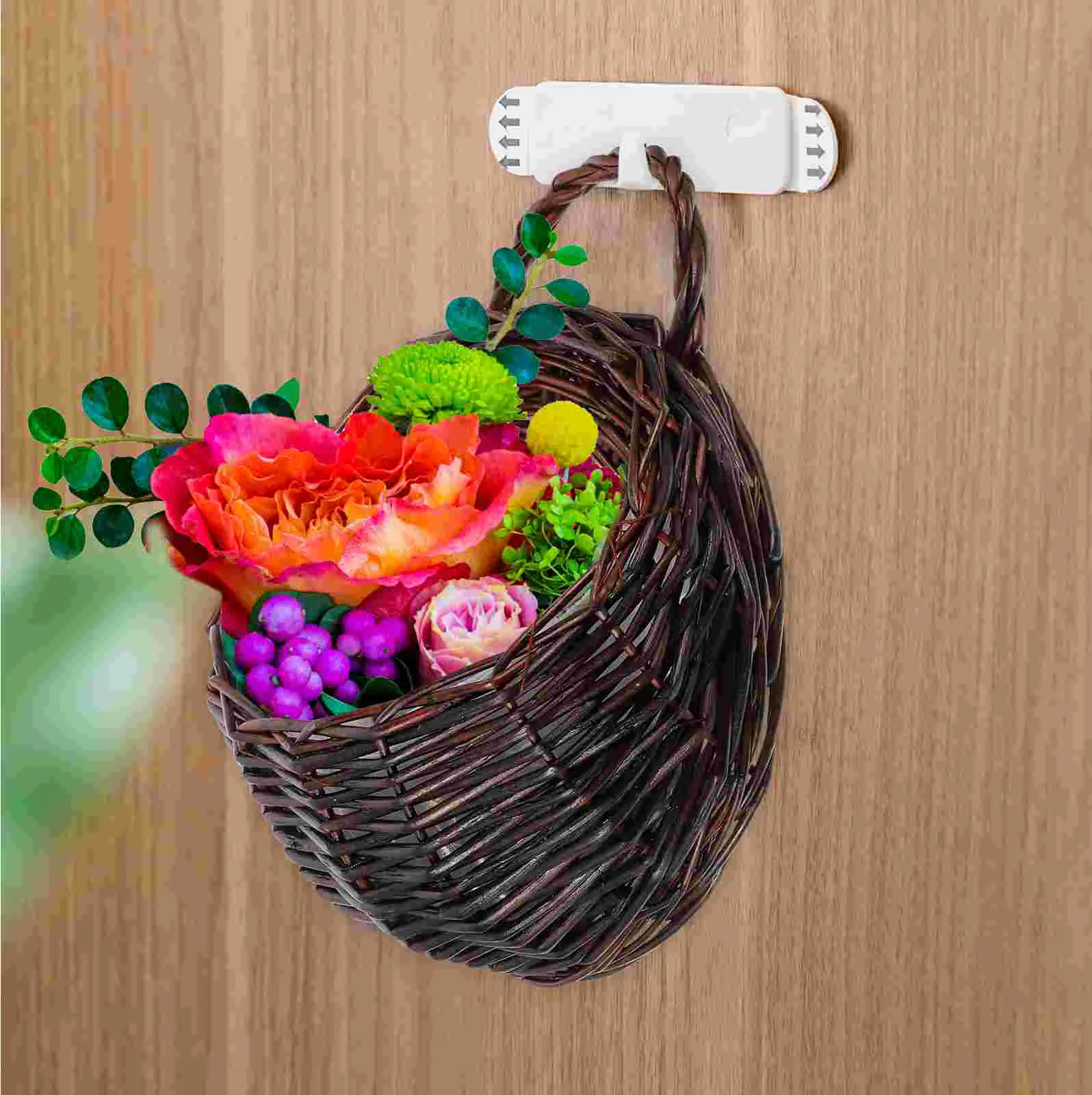 Cesta de flores de ratán para colgar en la pared, cestas para la colada, almacenamiento de madera tejida para plantas artificiales de interior, 2 uds.