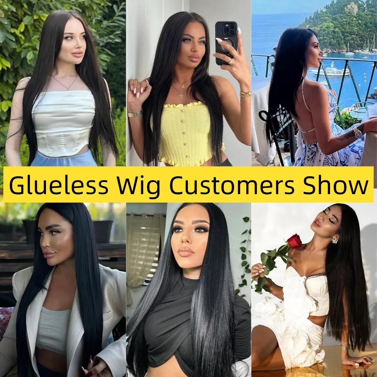 شعر مستعار بشري مستقيم بدون لاصق للنساء ، تم نتفه مسبقًا ، قصه مسبقًا ، كثافة