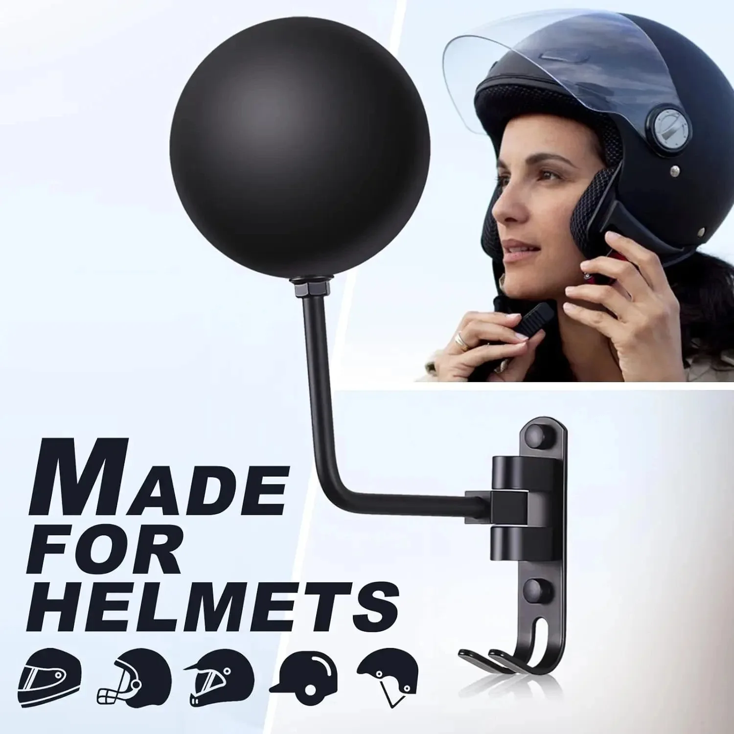 

180° Wall Mount Metal Helmet Holder ,Motorcycle Helmet Rack Rotation Helmet Holder Display Rack Floor-Standing Helmet Stand