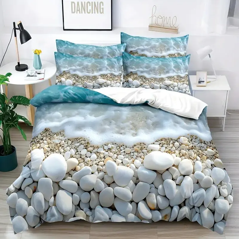 

Beach sand and stone style - Digital Printed down quilt Set - Home Decoration -1 bedspread +2 pillowcases (no pillow core)