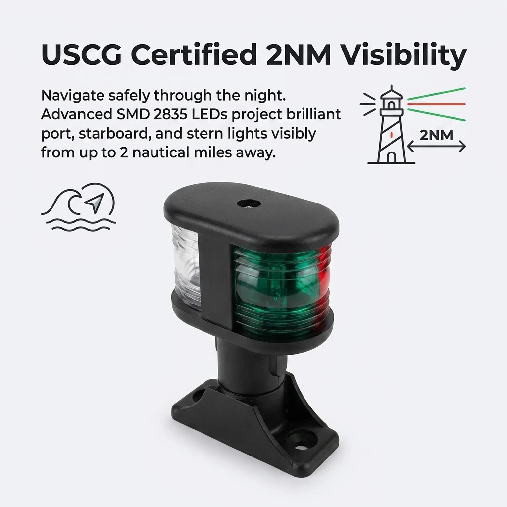 12V LED Marine Navigation Light Tri-Color All Round White Masthead Anchor IP65 Stainless Steel for Boat Sailboat Yacht Under 20m
