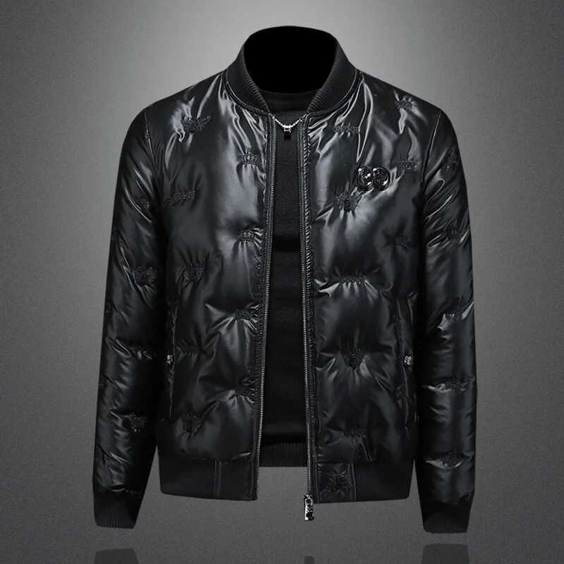 

Men's Embroidered iny down Jaet Thiened Baseball Collar Coat Faionable Winter New High End Lightweight Du down Filling