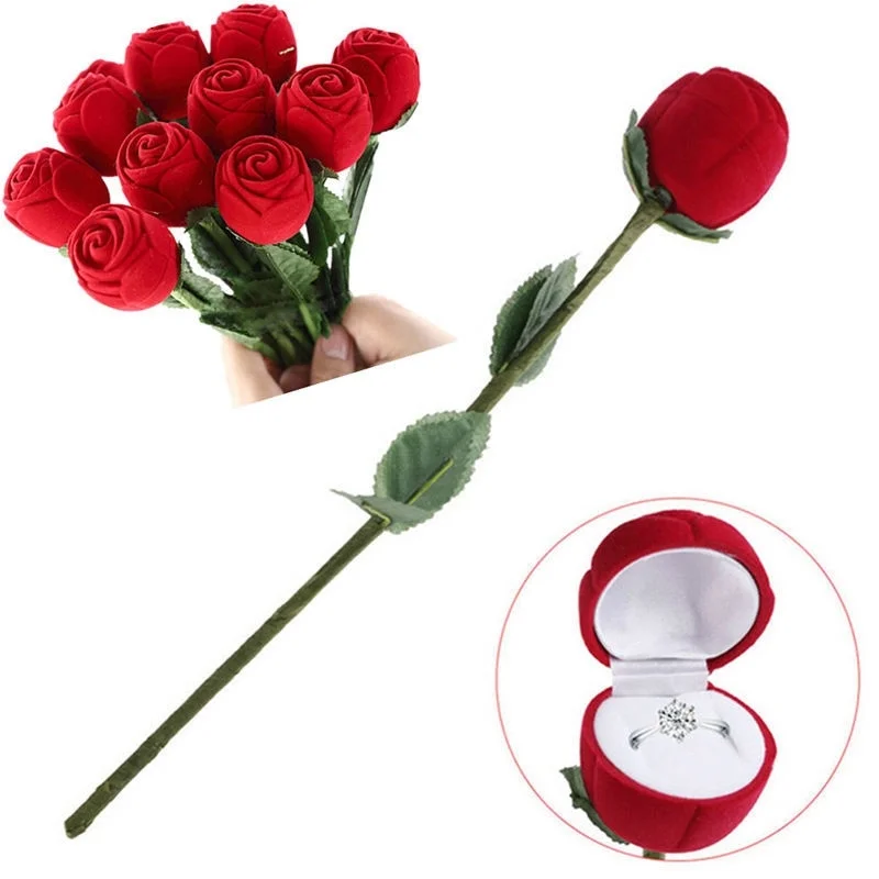 1Pcs Tragbare 3D Rote Rose Schmuck Box Hochzeit Ring Geschenk Fall Ohrringe Lagerung Display Halter Geschenk Boxen Für Ohrring ringe
