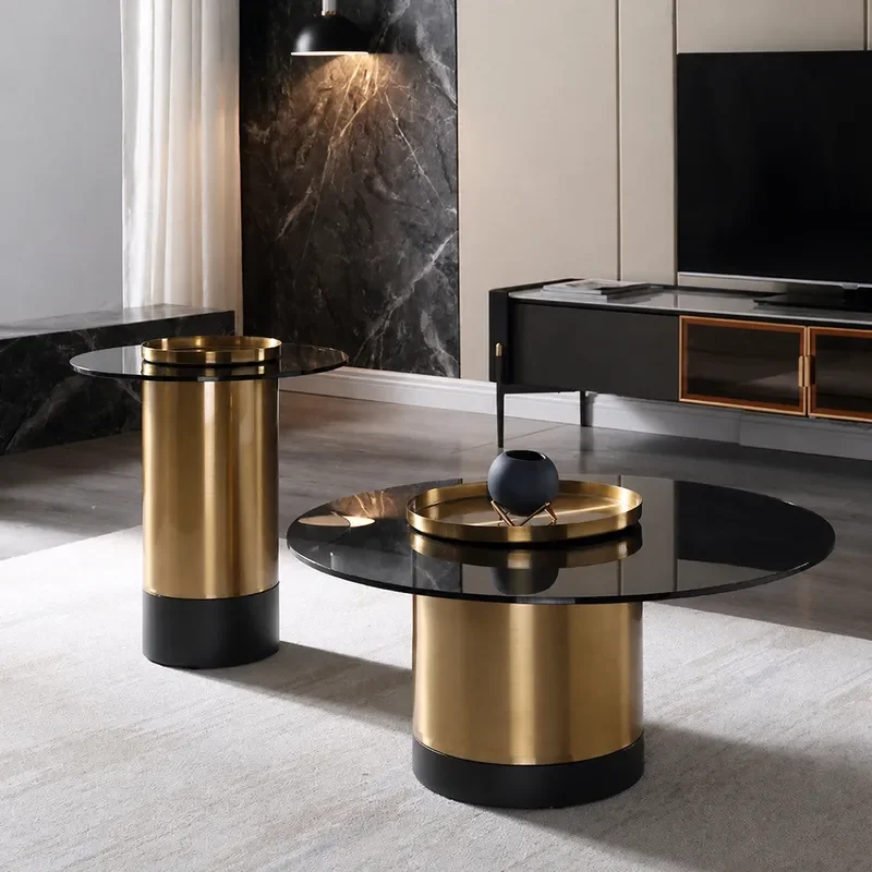 Nordic Round Coffee Table Set Simple Tempered Glass Small Side Table for Living Room Home Decor