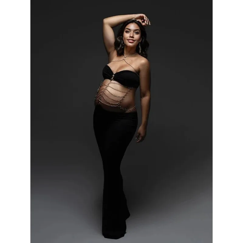 

Maternity Dress Photoshoot Sexy Black Strapless Bodycon Gown Pregnancy Photography Prop Elegant Studio Photo Shoot Outfit