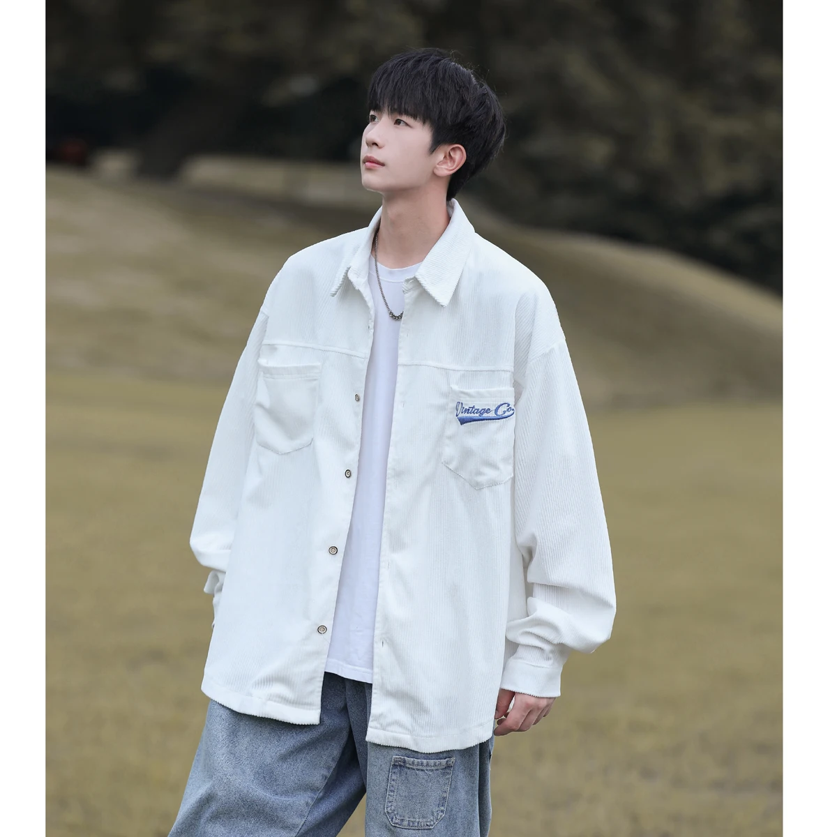 

Мужская вельветовая рубашка с длинным рукавом, новая модель весна-осень, повседневная свободная верхняя одежда в японском ретро-стиле, молодежная модная рубашка с воротником