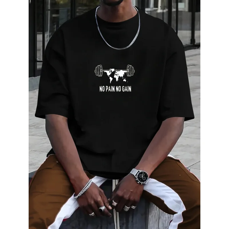 

Men's T-Shirt Black No Pain No Gain Gym Motivation Print High Quality Cotton 180g