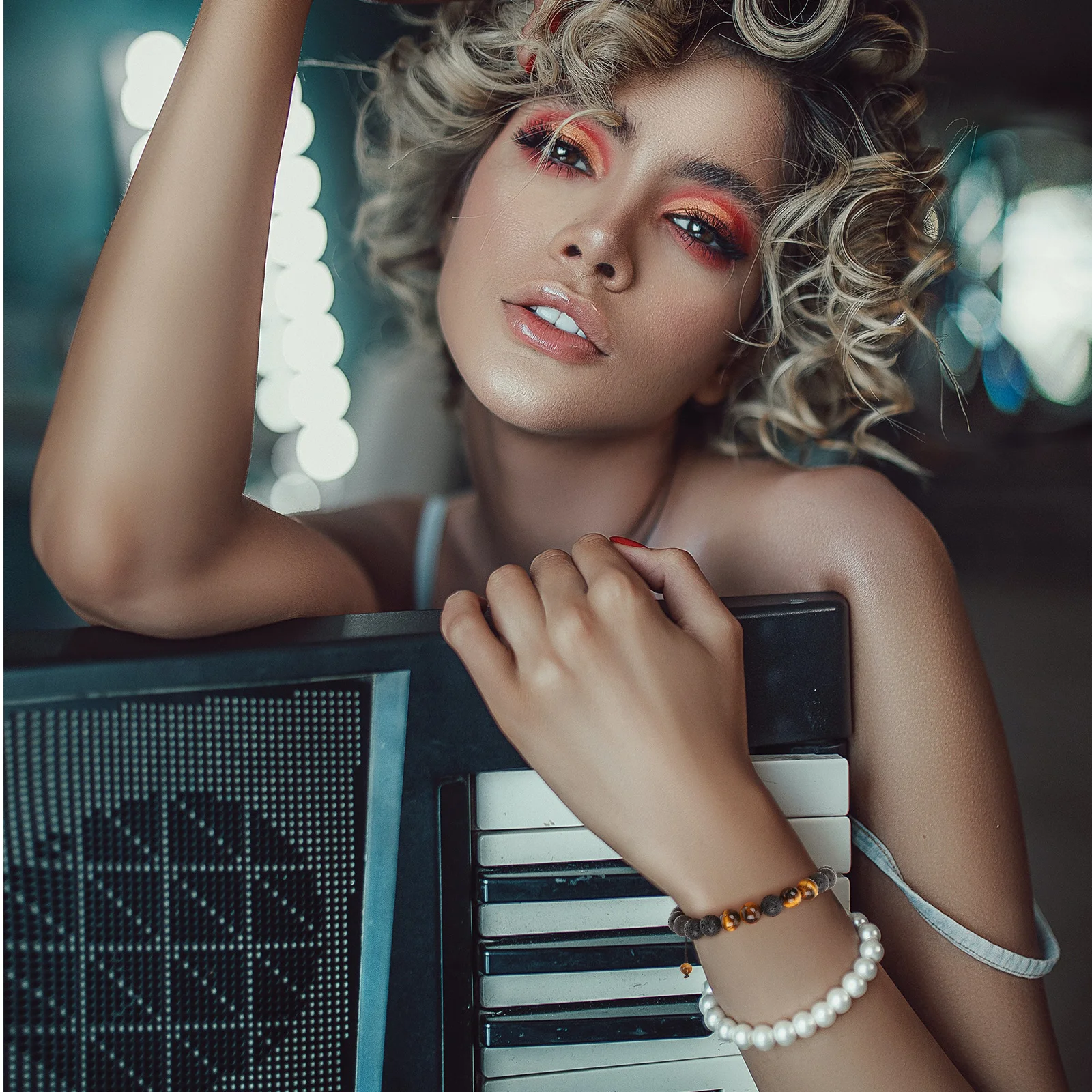 

1 Pair Volcanic Stone Bracelets Natural Stone Beads Bangle Yoga Hand Chain Unisex Wrist Decor For Daily Wear Luck Protection