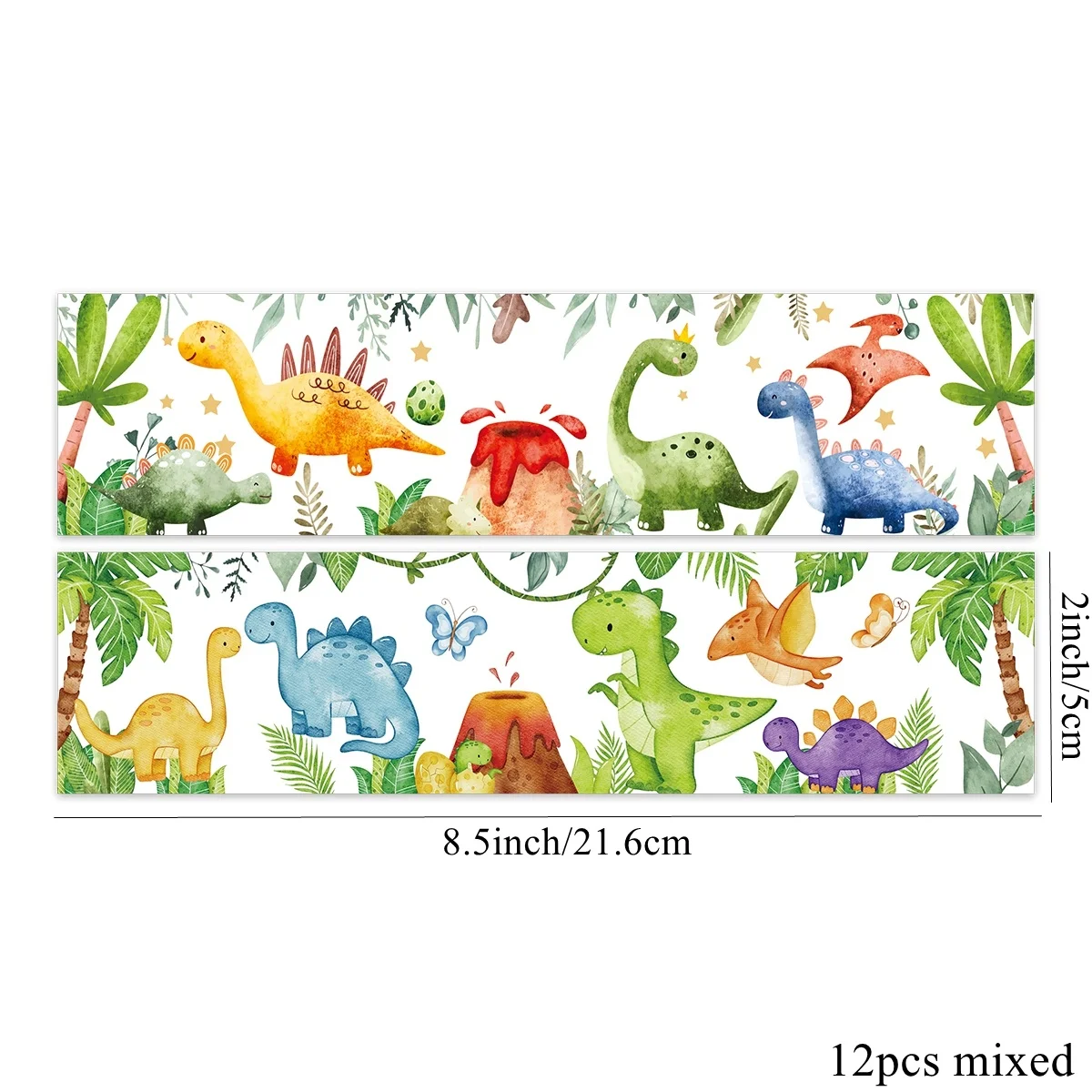 12Pcs Carton Dinosaur Paper Stickers Watercolor Animal Stickers For Kids Dinosaur Birthday Party Decor Water Bottle Packaging