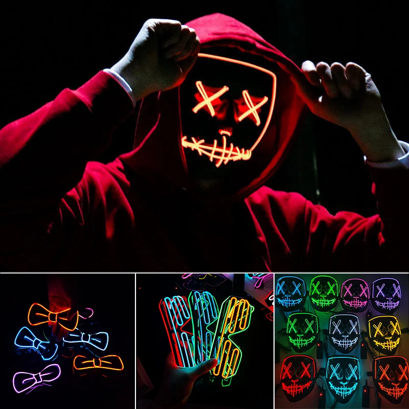 

Luminous LED Decoration Glow In The Dark Mask Bow Necktie Glasses Halloween Decoration Cosplay Props Masquerade Party Supplies