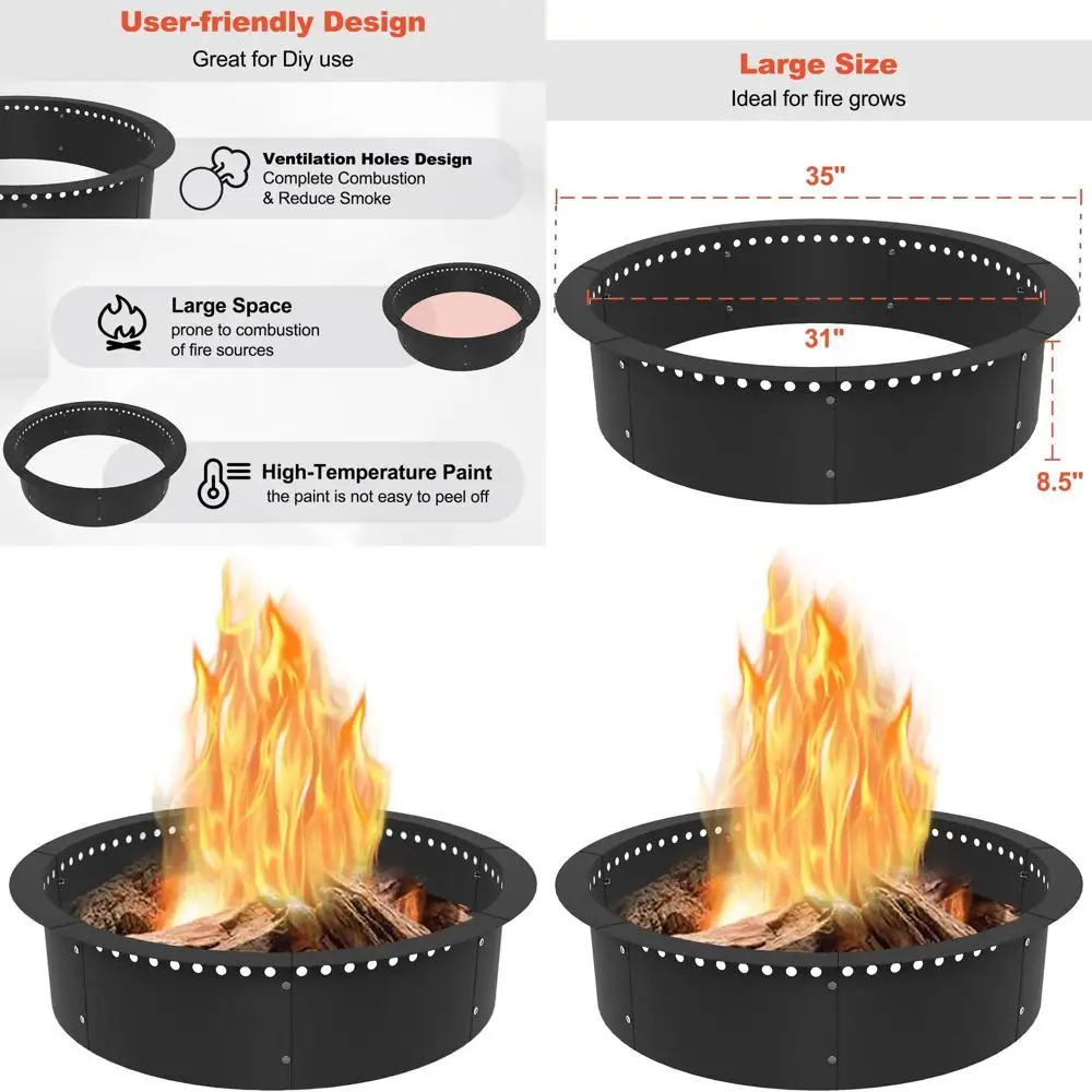 

Кольцо для костровища из сверхпрочной металлической стали, 35 см, внутренний диаметр 31 см, черное, для самостоятельной сборки, для кемпинга