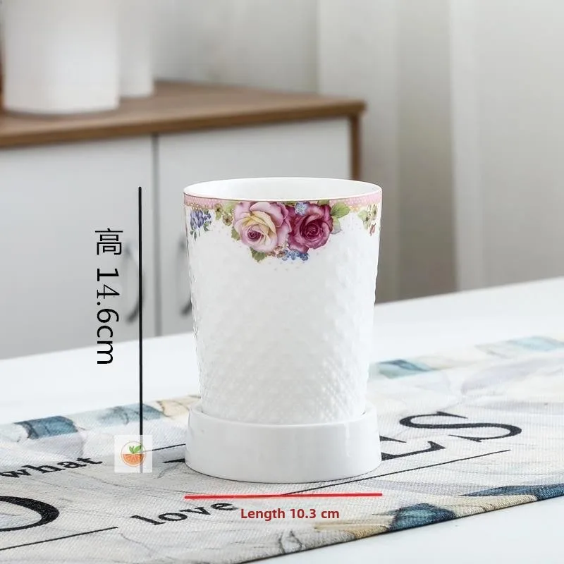 European Style Relieve Ceramic Chopsticks Holder Single Tube Large Draining Chopsticks Cage for Restaurant Hotel Home Use