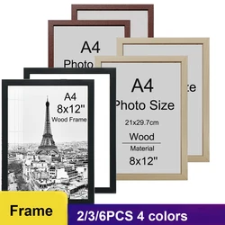 2/3/6pcs A4 8X12in Wood Picture Frame Black White Poster Photo Frame Honors Certificate Document Frame for Wall Hanging Desktop