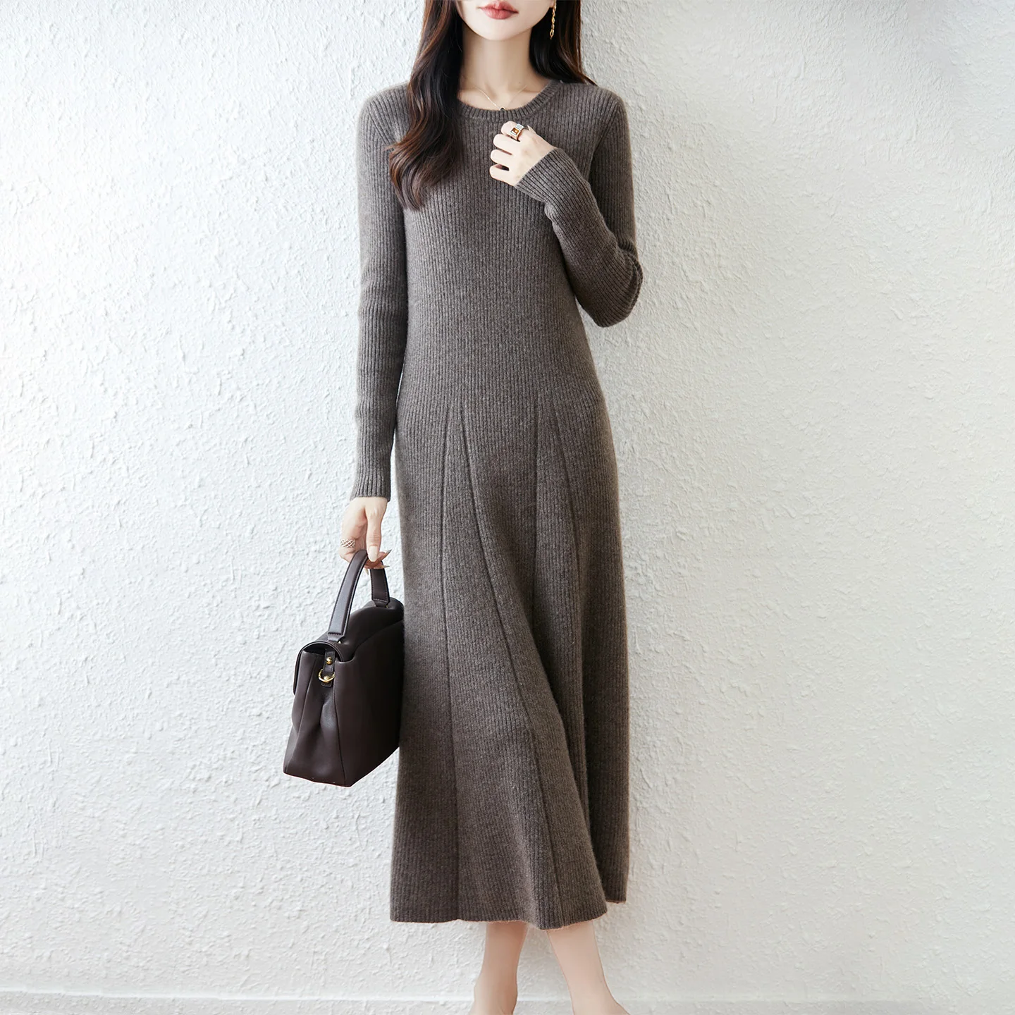 Women Long Dress 100% Merino Wool Sweater O-neck Slim Sexy Knitwear Autumn Winter Casual Fashion Clothes Female Chic Dress