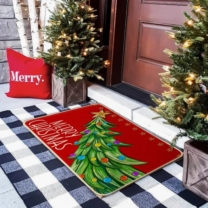 Merry Christmas Outdoor By Mat Christmas Tree Star Winter Floor Decoration Farmhouse Home Indoor Outdoor Entrance Carpet