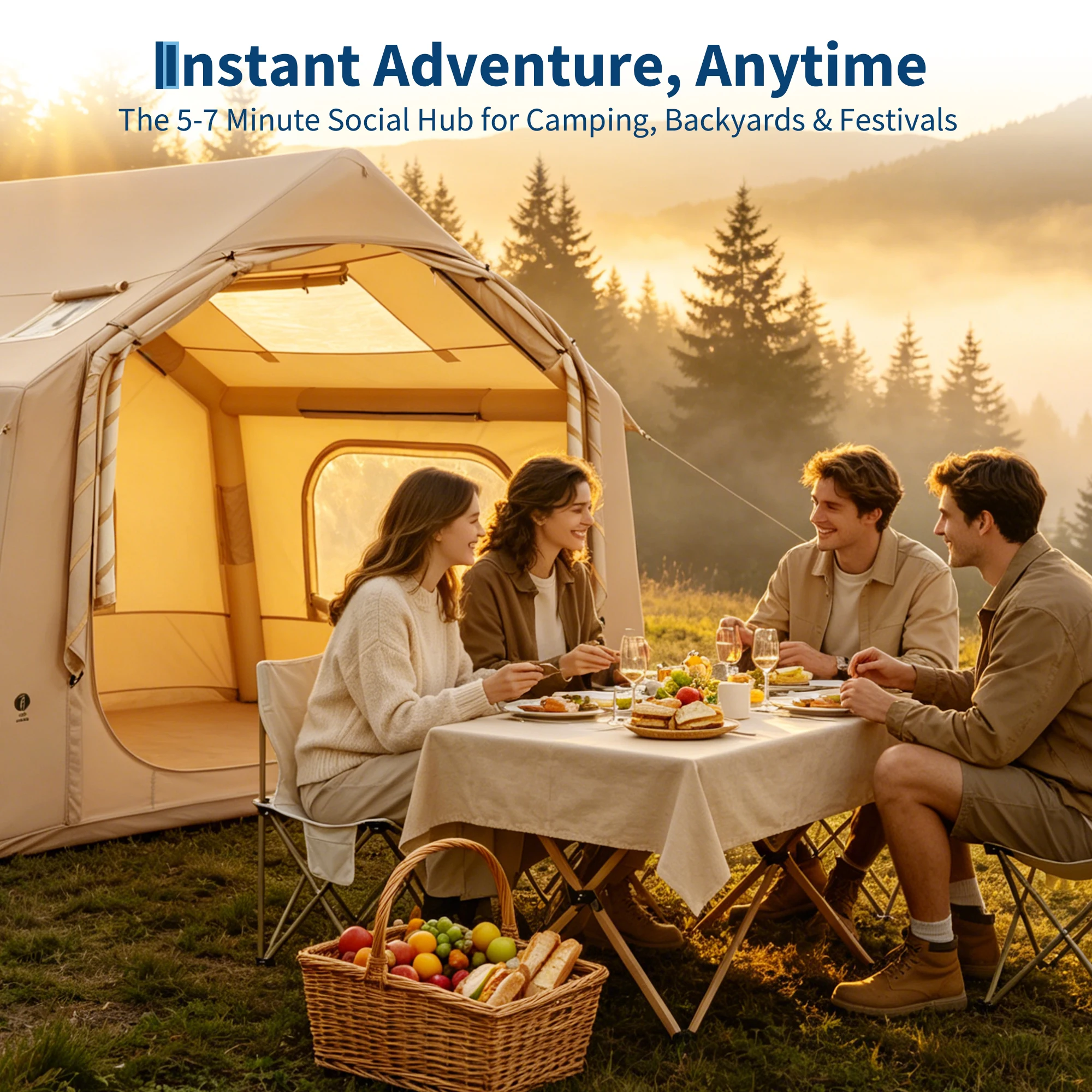 Spacious Inflatable Camping Tent for 4-6 Adults – Large Portable Outdoor Shelter with Hand Pump – Quick Set Up, Waterproof & Weather-Resistant – Family Tent