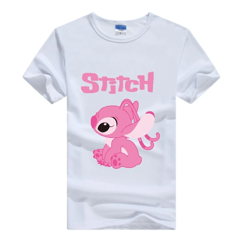 Disney Kawaii Cartoon Lilo Stitch Print Ladies T-Shirt Summer Loose Short Sleeve White Women Tops Hippie Tees Men Clothing Gift