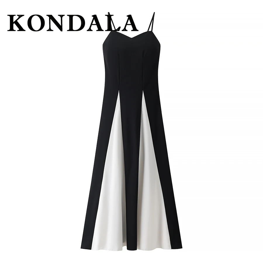 KONDALA Chic Elegante Abito da Sera da Donna Senza Maniche Patchwork Cami Dress Moda 2025 Pavimento-Lunghezza Mujer Compleanno Abiti