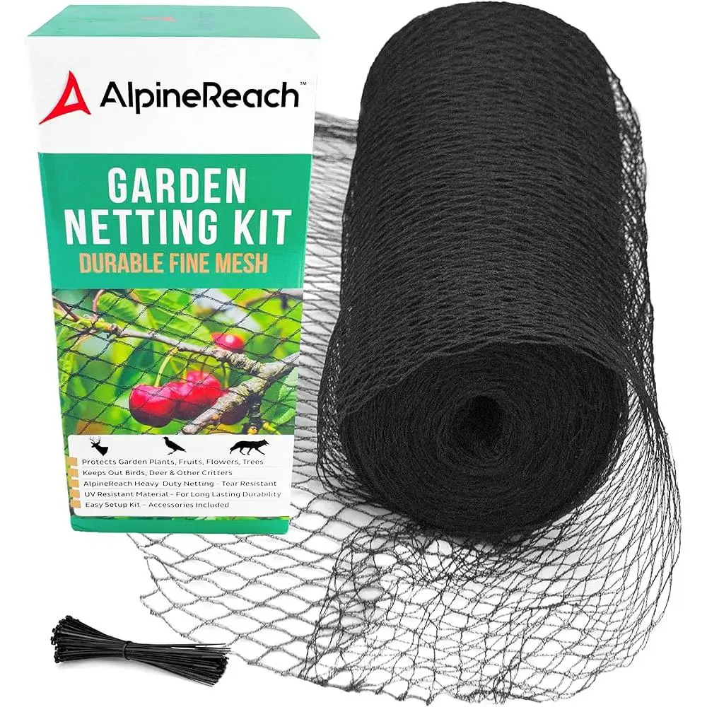 Heavy Duty Garden Netting 15x50ft Bird and Deer Protection Extra Strong Woven Mesh Reusable Kit with Zip Ties Plants