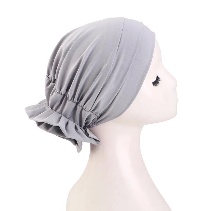 Neue Damen-Hijab-Kappen in Unifarben mit Vintage-Blumenmuster, Muslimische Damen-Turbane, Chemo-Kappen, Kopftücher, Damen-Kopfwickel – Detail 11