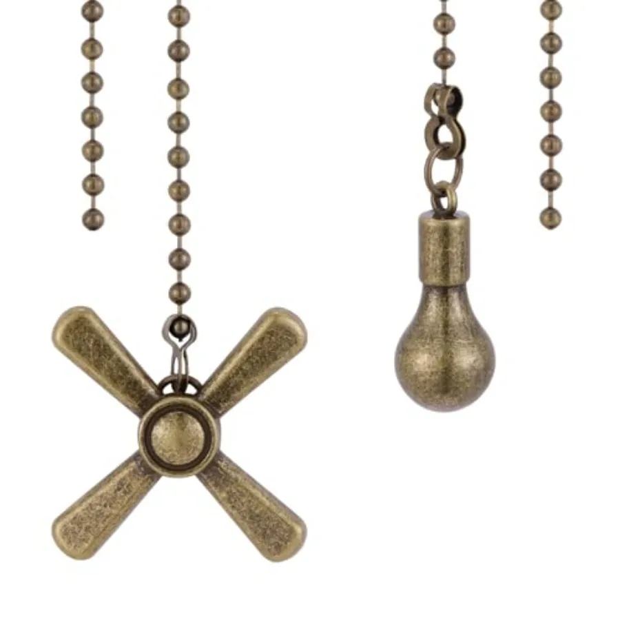 Ceiling Fan Pull Chain Ornaments, 13.6 Inches Fan Pulls Extension Chains Set, Decorative Metal Light Bulb and Fan Cord, Ultra L