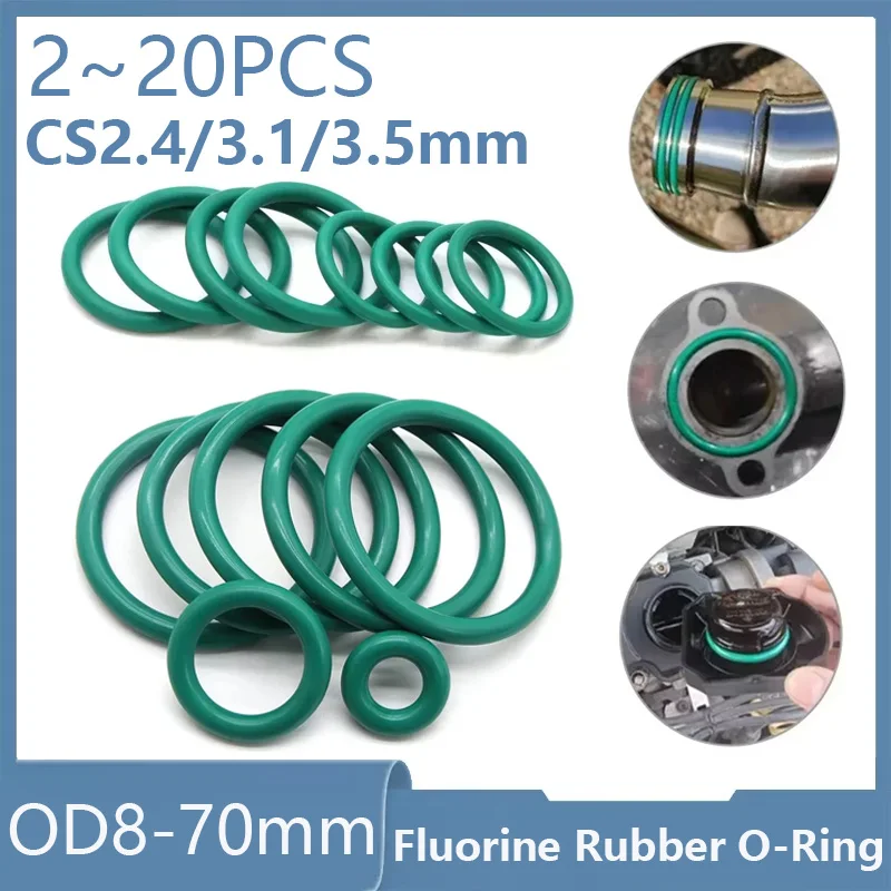 Green Fluorine Rubber O-Ring OD8-70mm Thickness CS 2.4/3.1/3.5mm O-Rings Sealing Gasket Oil Resistant Acid & Alkali Resistant