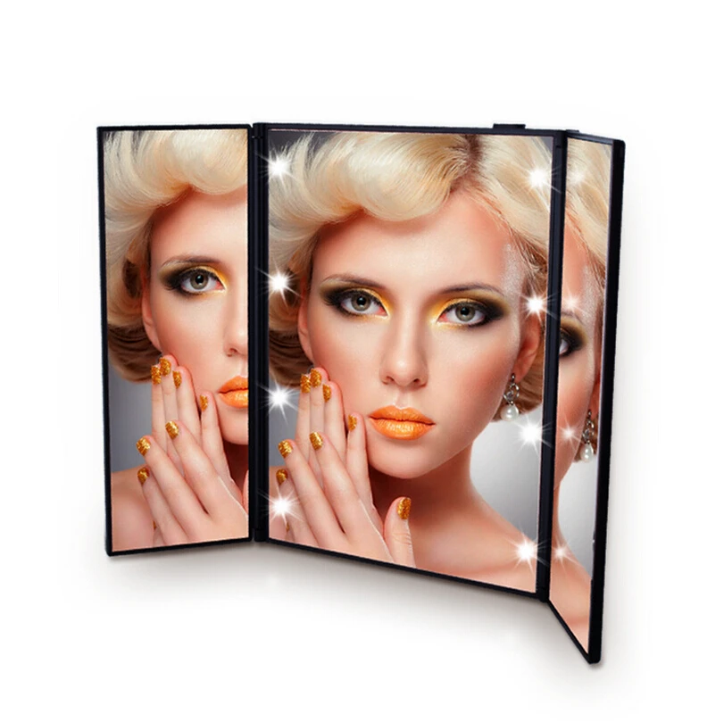 

Portable LED Light Makeup Mirror Vanity lights Compact Make Up Pocket mirrors Cosmetic hand folding led lamp