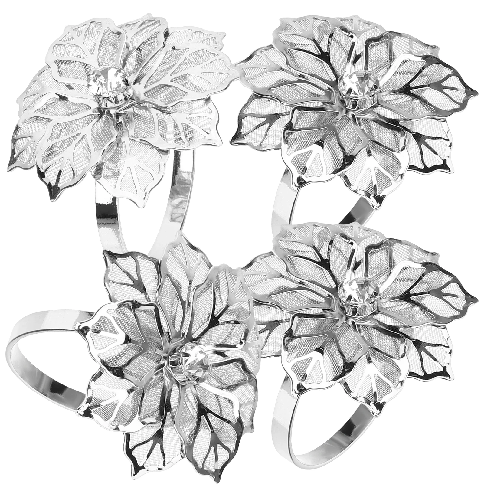 

4 Pcs Stainless Steel Flower Napkin Rings Elegant Party Supplies Banquet Dining Home Use Serviette Holders Anti Rust