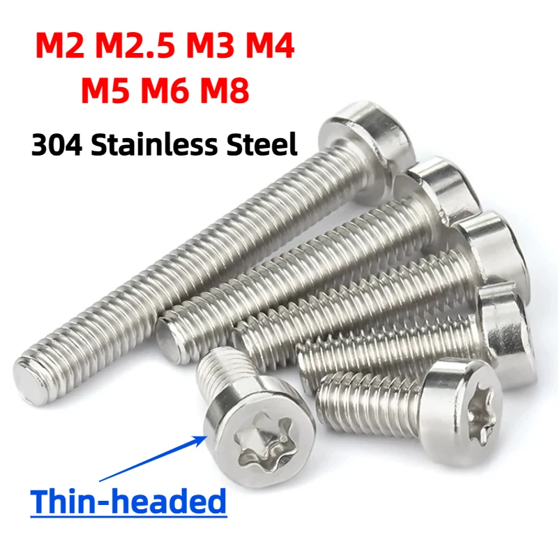 2-100pcs M2 M2.5 M3 M4 M5 M6 M8 304 A2-70 Stainless Steel ISO14580 Torx Six-Lobe Thin Low Short Profile Head Cap Bolt Screw