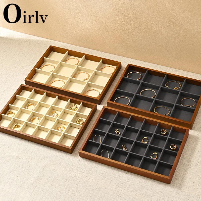 Oirlv Wood Multi-function Flat Jewelry Tray Jewelry Drawer Organizer Bracelet/Watch/Earrings/Ring Showcase Jewelry Holder Props