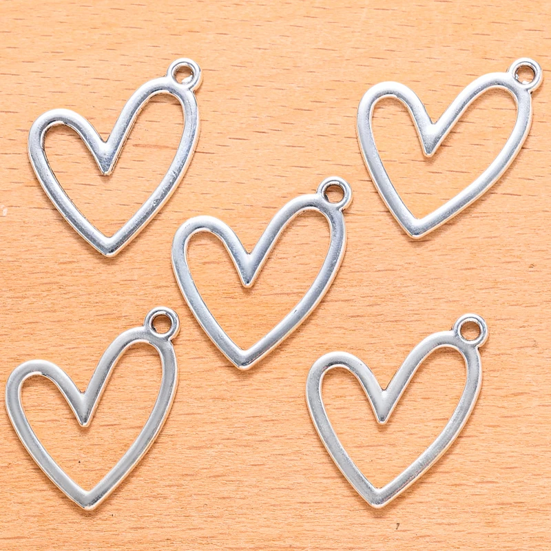 15pcs 5Color Oblique Hollow heart shaped Charm For Bracelet earring necklace Pendant DIY Jewelry Accessories Making 25*21mm A134