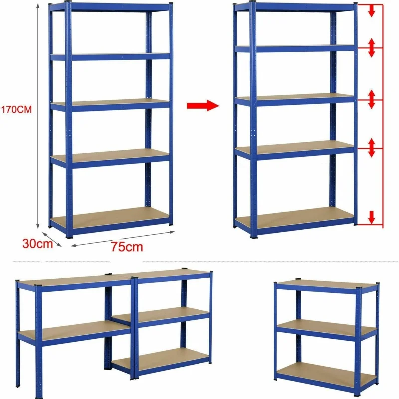 BRIEFNESS 200x100x50cm 5 Layers Adjustable Metal Shelving Unit 875KG Load, Workshop Warehouse Boltless Garage Storage Rack