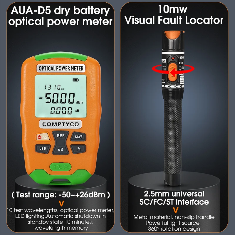 Imagem -03 - Ftth Fibra Óptica Tool Kit Mini Fibra Óptica Power Meter Visual Fault Locator Aua7s Fibra Cutelo50+ 26dbm-70+ 10dbm 10mw