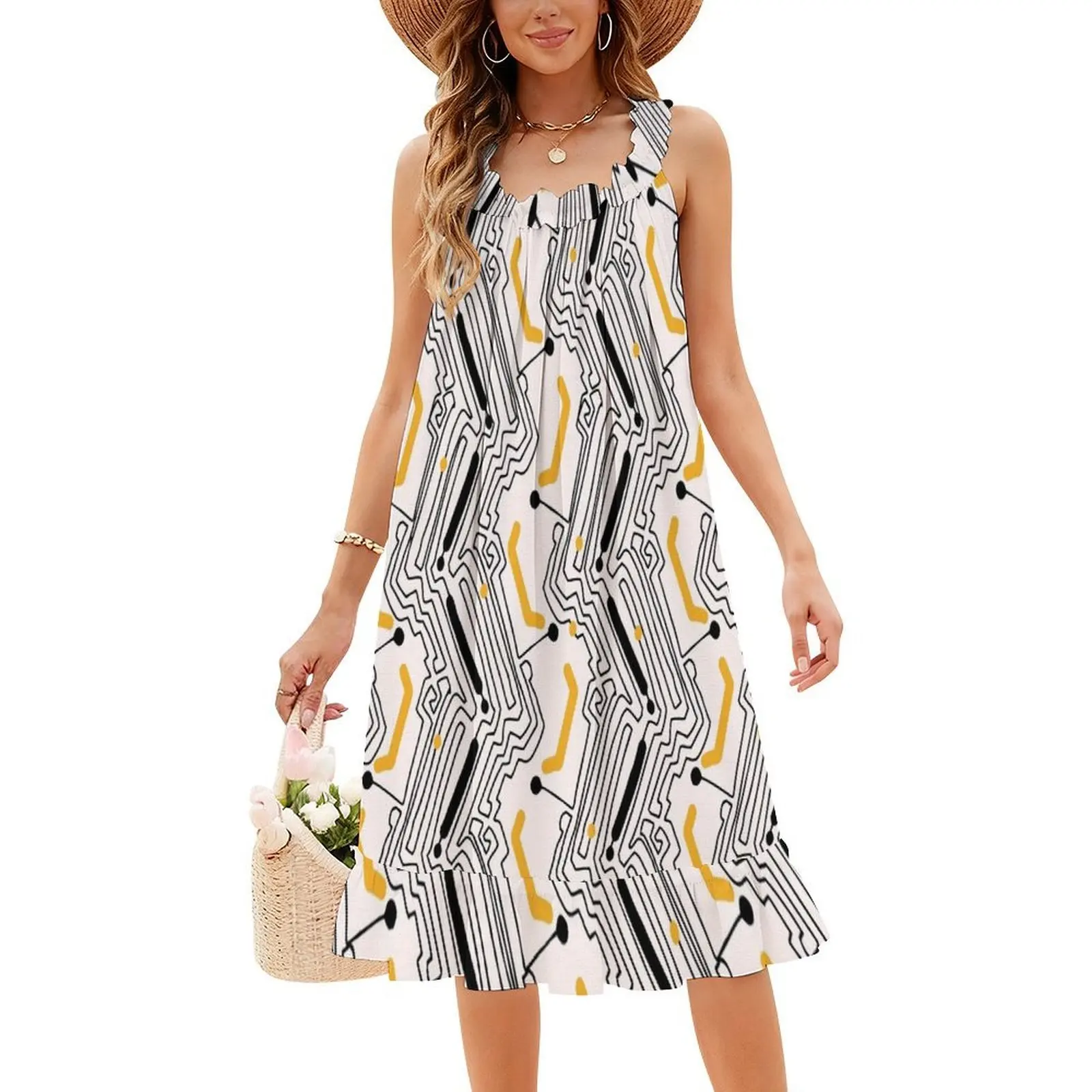 فستان عطلة مثير على طراز لوحة دوائر كهربائية حديثة للنساء فستان قصير لحفلات الشاطئ وأعياد الميلاد محب الطالب الذي يذاكر كثيرا نمط الدائرة الكمبيوتر #4