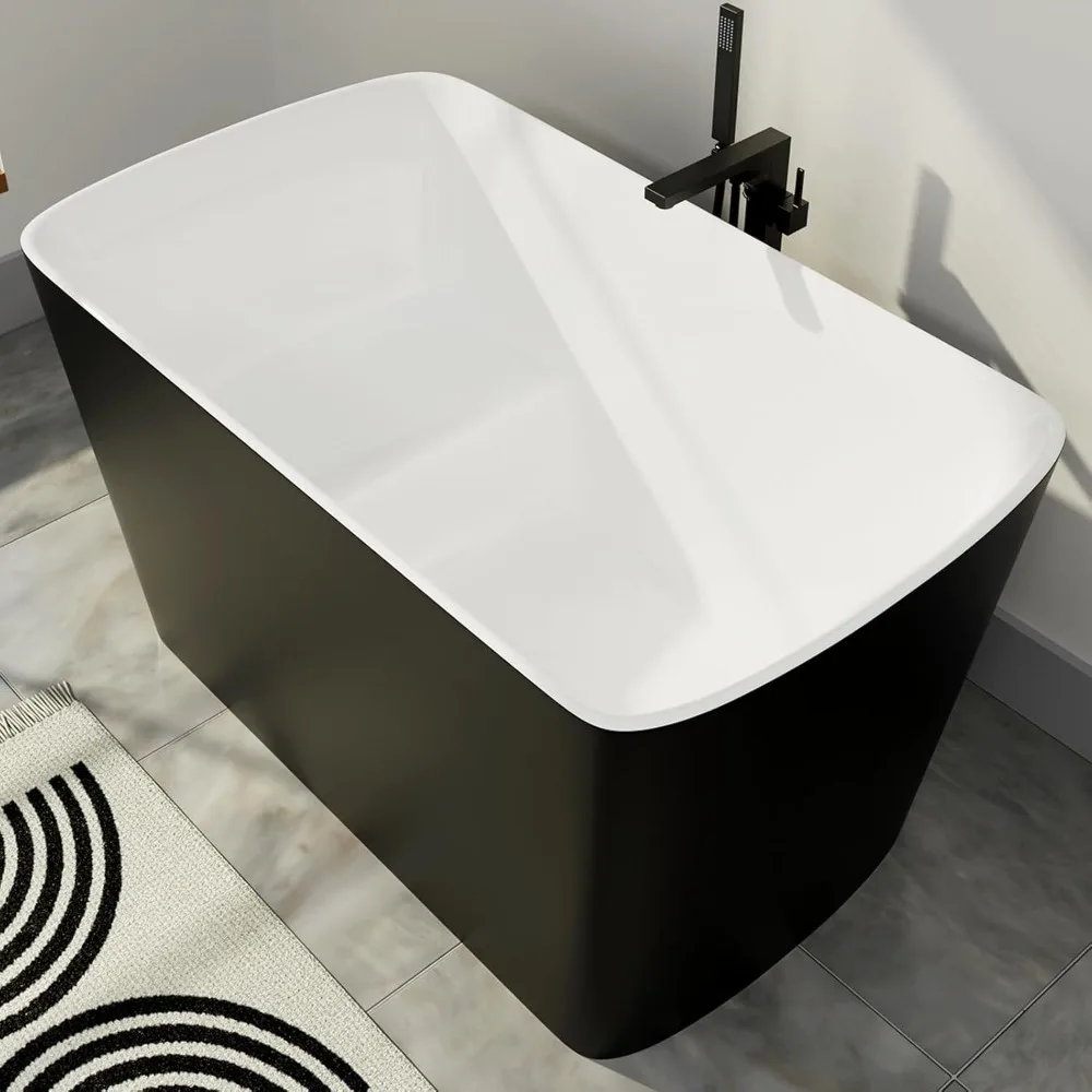 Free-standing Tub, Square tub, Seat design, toe faucet chrome right drain, slotted overflow, matte black whirlpool tub