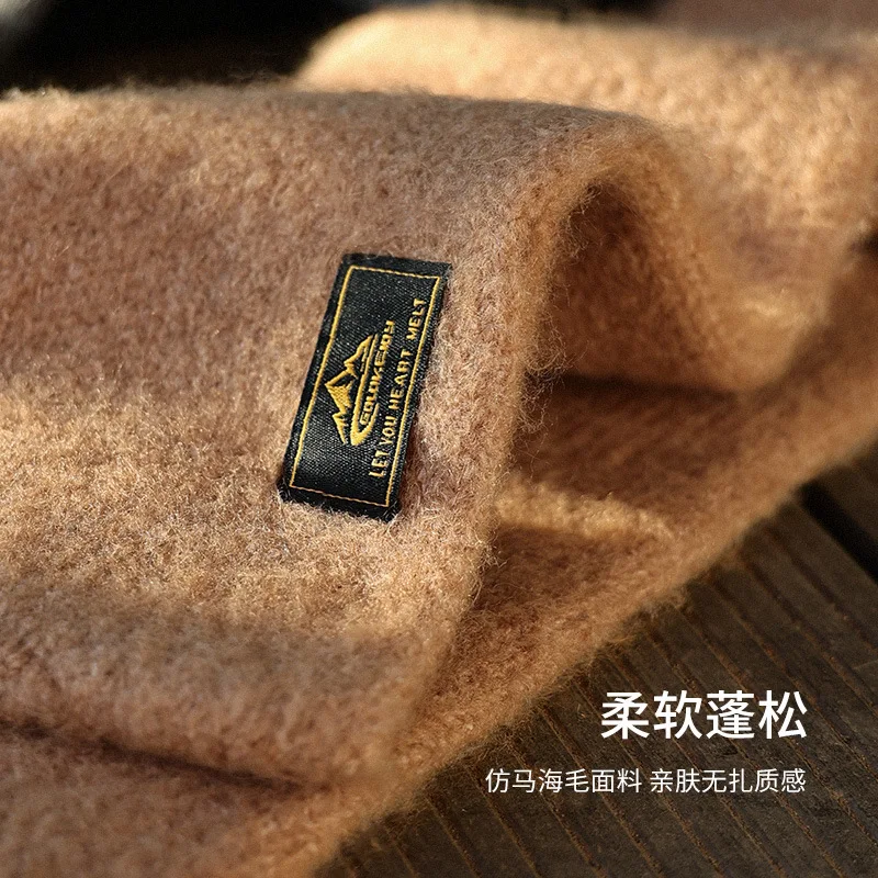 Winter Vintage Faux Cashmere Scarf High Quality Soft Neck Warmer Men\'s Casual Thicken Warm Knitted Scarf for Outdoor Sports