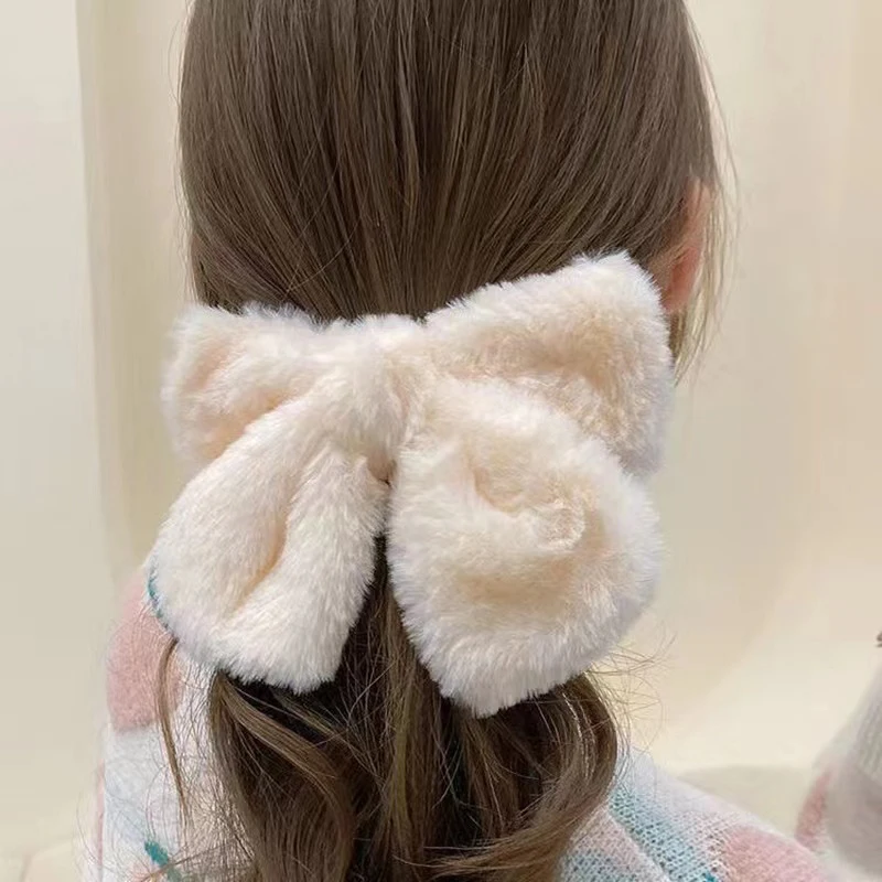 Autumn Winter Cute Plush Bowknot Hairpin Furry Bow Hair Clips Large Barrette For Women Girls Hair Accessories