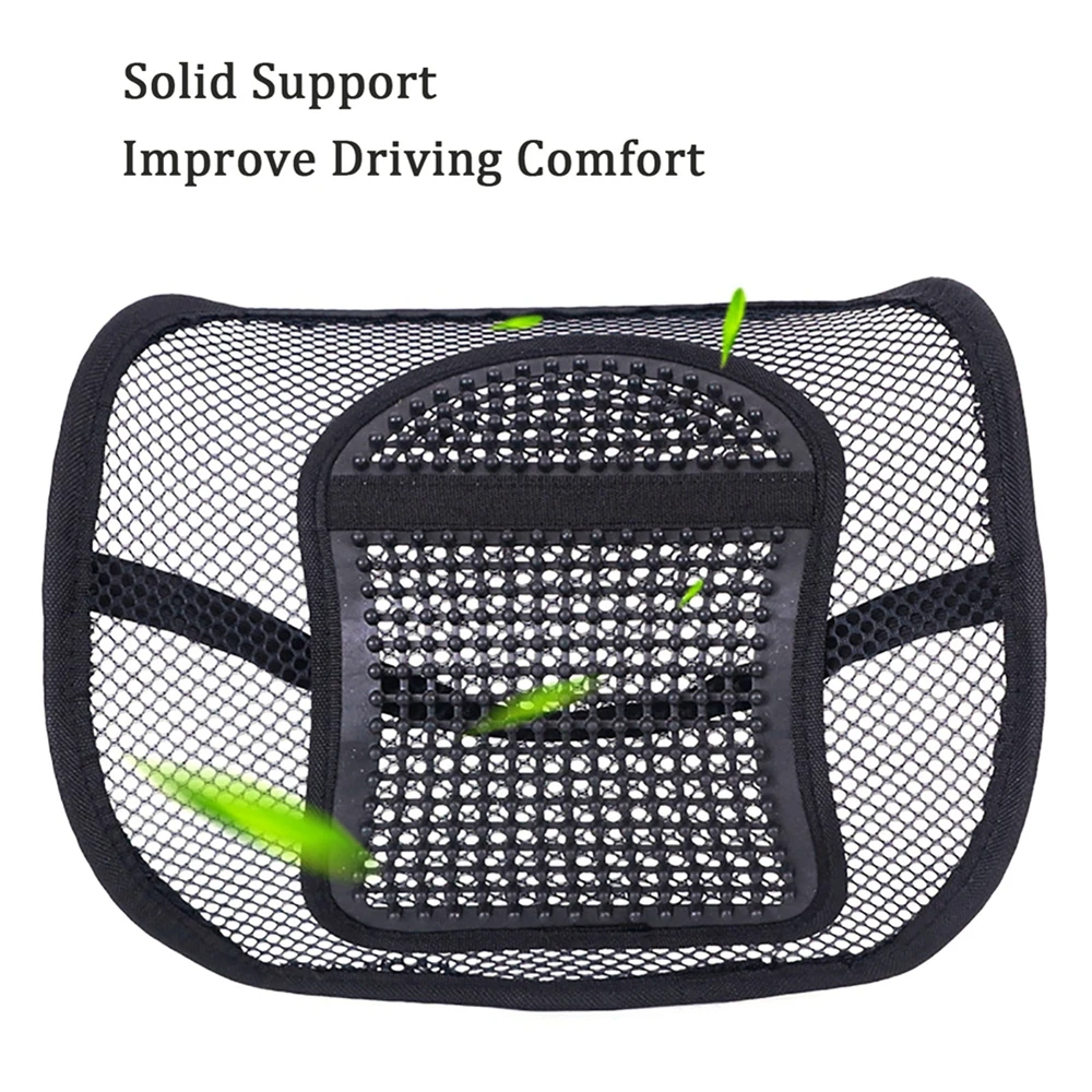 Car Lumbar Support Mesh Back Support Seat Air Flow Chair Back Elastic Strap Back Mesh Back Lumbar Support Wooden Beads