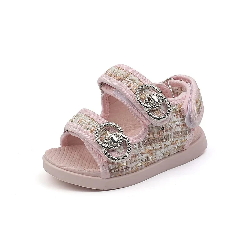 Sandalias transpirables con diseño de doble gancho para niña, zapatos de princesa pequeña, calzado de verano para guardería