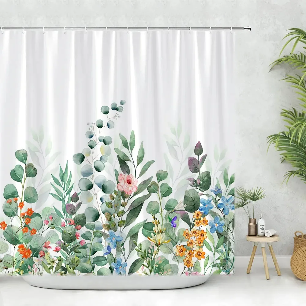 

Красивая весенняя зелень, цветочная занавеска для душа, листья эвкалипта, тропические листья, полиэстер, моющаяся занавеска, декор для ванной комнаты