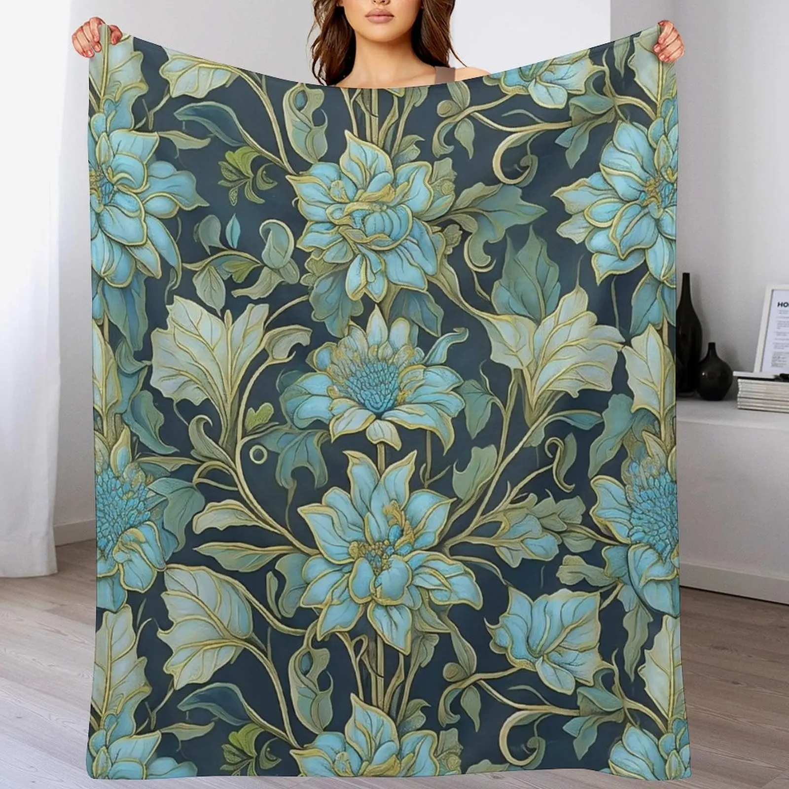 

Modern William Morris Teal Flowers Throw Blanket Sleeping Bag Bed Fashionable funny gift Blankets