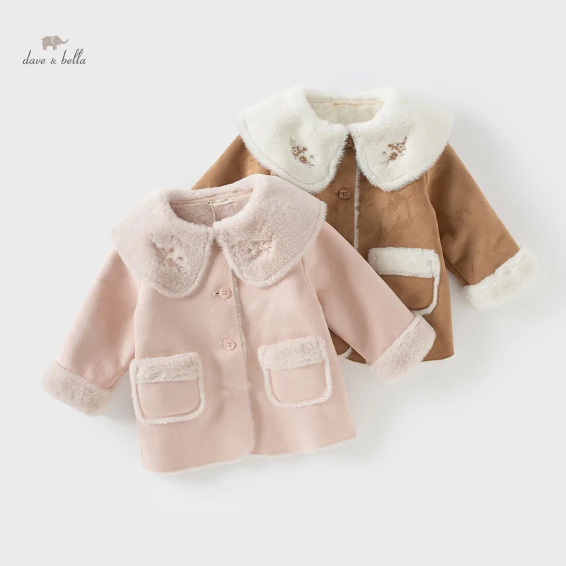 Dave Bella Children Girls Baby Tops Outerwear 2024 Autumn Winter New Fashion Casual Cute Baby's Overcoat Outdoor Warm DB4243685