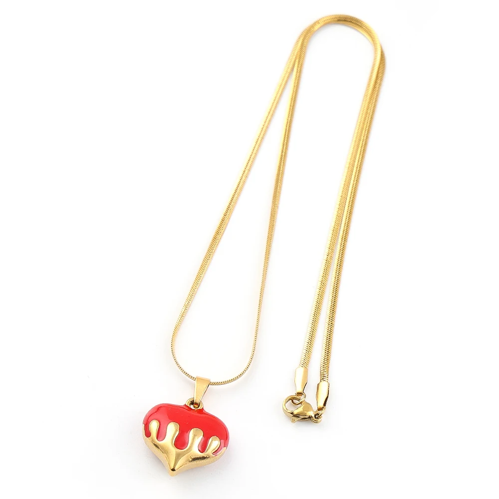 

Red Enamel Love Heart Pendant Necklace for Women Girls Stainless Steel Gold Color Clavicle Snake Chain Necklaces Jewelry Gift